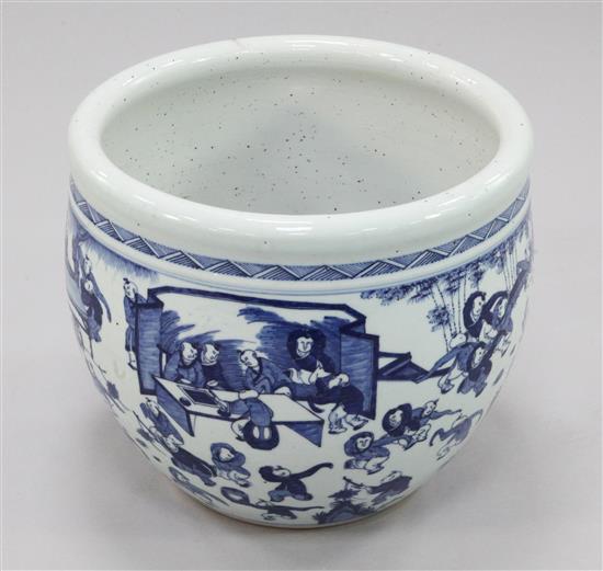 A large Chinese blue and white Hundred Boys goldfish bowl, 42.5cm. diam.